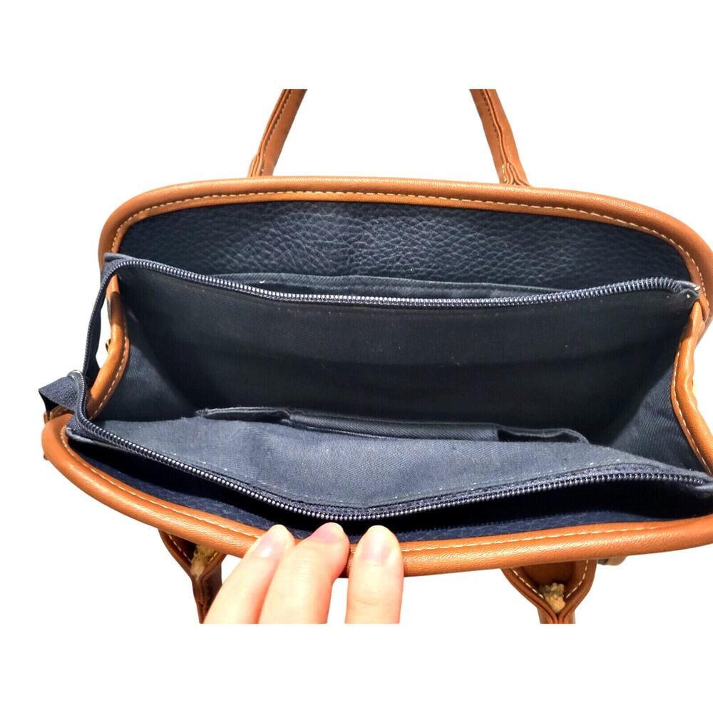 Kathie Lee Navy Brown Handbag Pebbled Faux Leather 3 Sections Mirror 11x8x4" - Picture 5 of 9